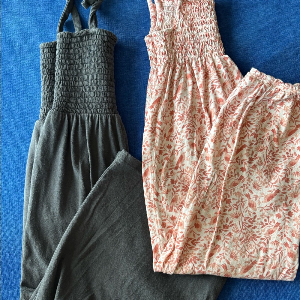 GAP Pink and Gray Jumpsuits with Smocked Bodice